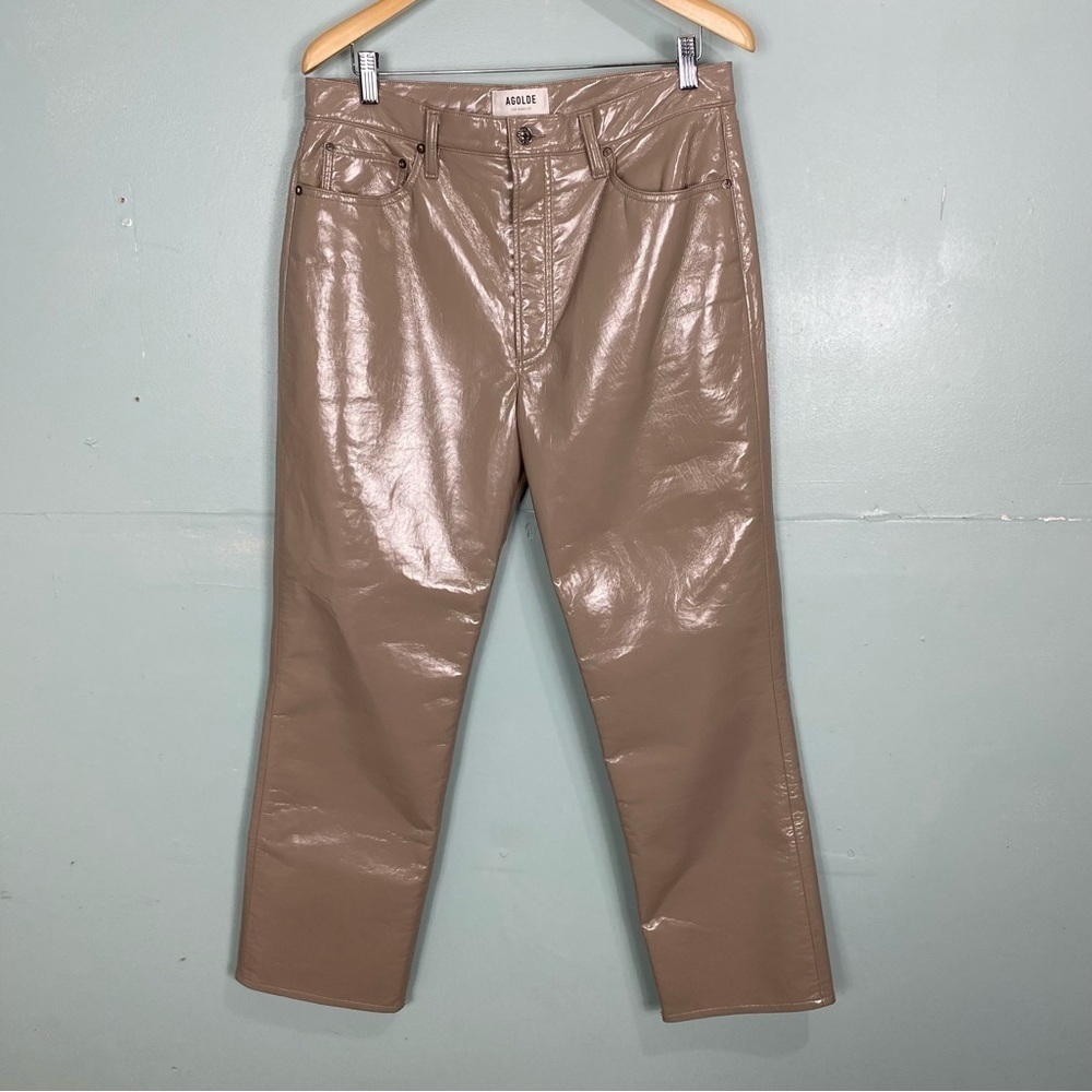 Agolde Recycled‎ Leather 90s Pinch Waist Sz 31 Quail Patent Beige